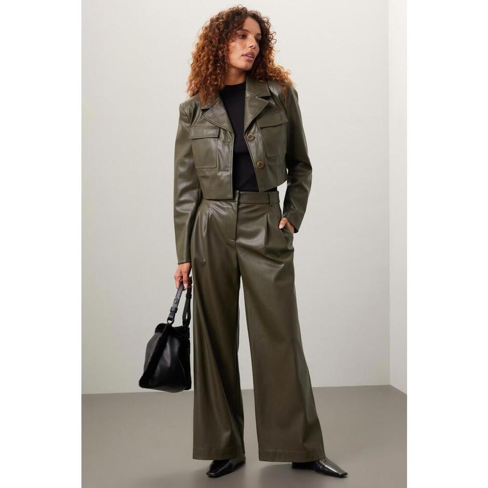 Saunders x RTR Olive Faux Leather Pants Size 4 with Leather Peeling